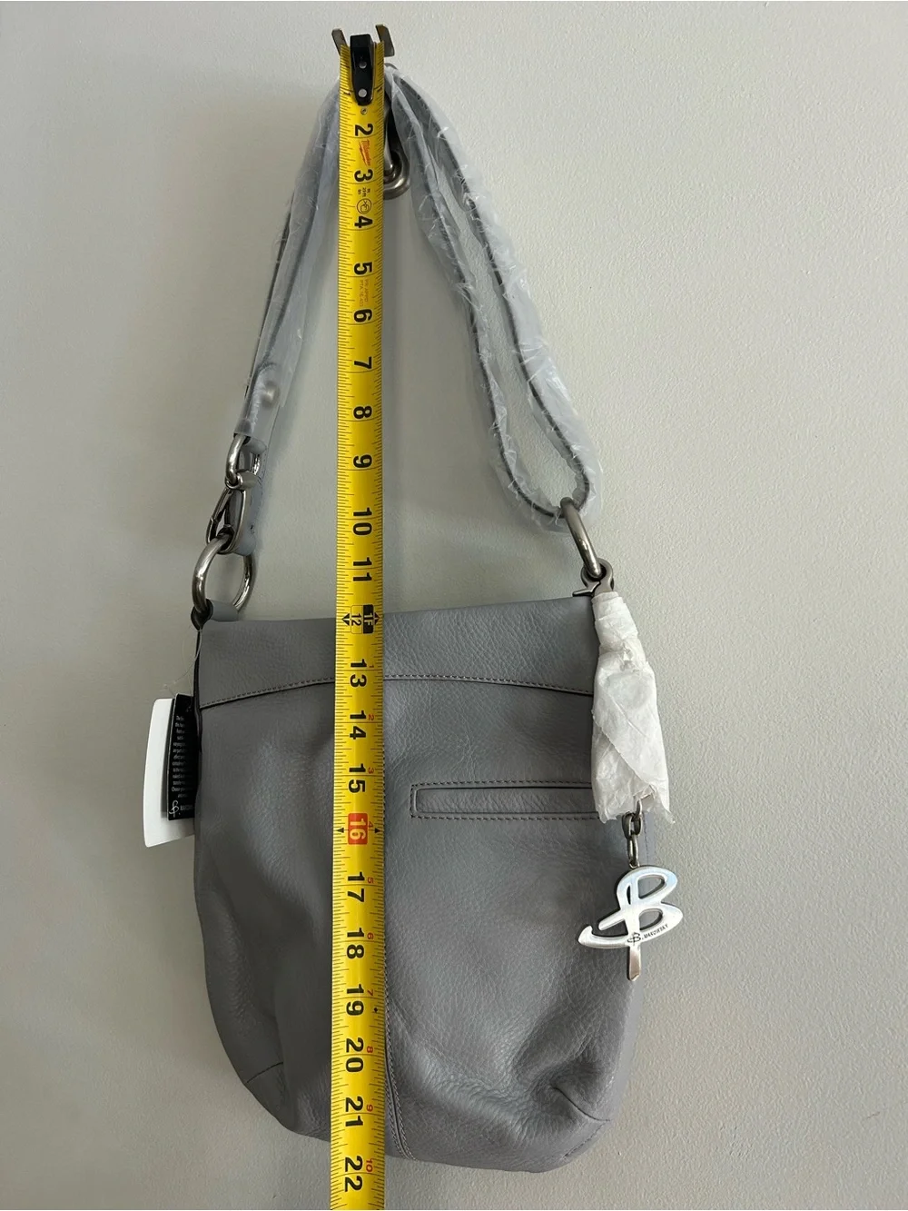 B MAKOWSKY Blue/Gray Leather Shoulder Bag with Silver Buckle